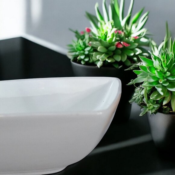 Set of 2 Maison Over & Back Coupe Soup Bowl Plate White Porcelain 7 7/8" Square - Picture 5 of 7